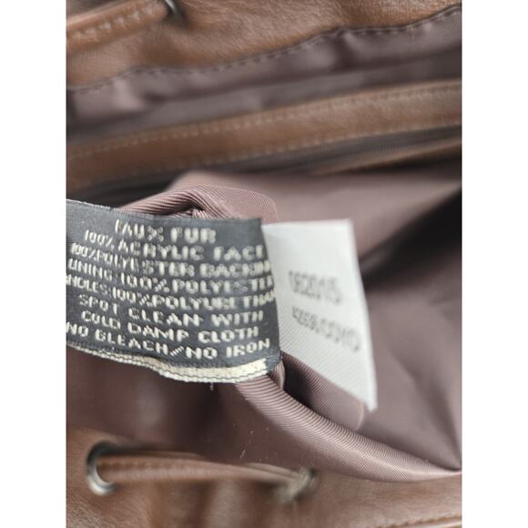 Donna Salyers Fabulous Furs Faux Fur Backpack Drawstring Bucket Bag Brown - Picture 9 of 13